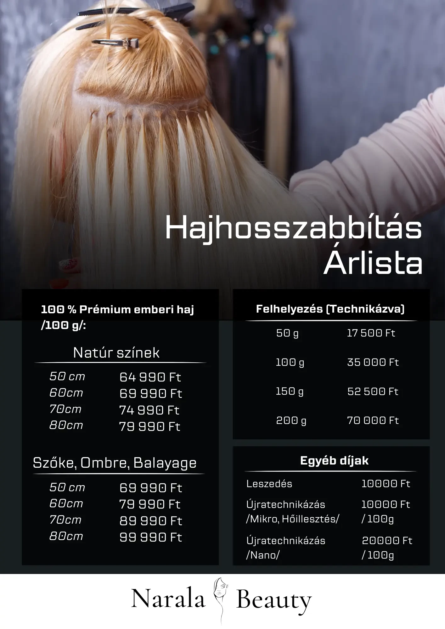Hajhosszabbítás árlista